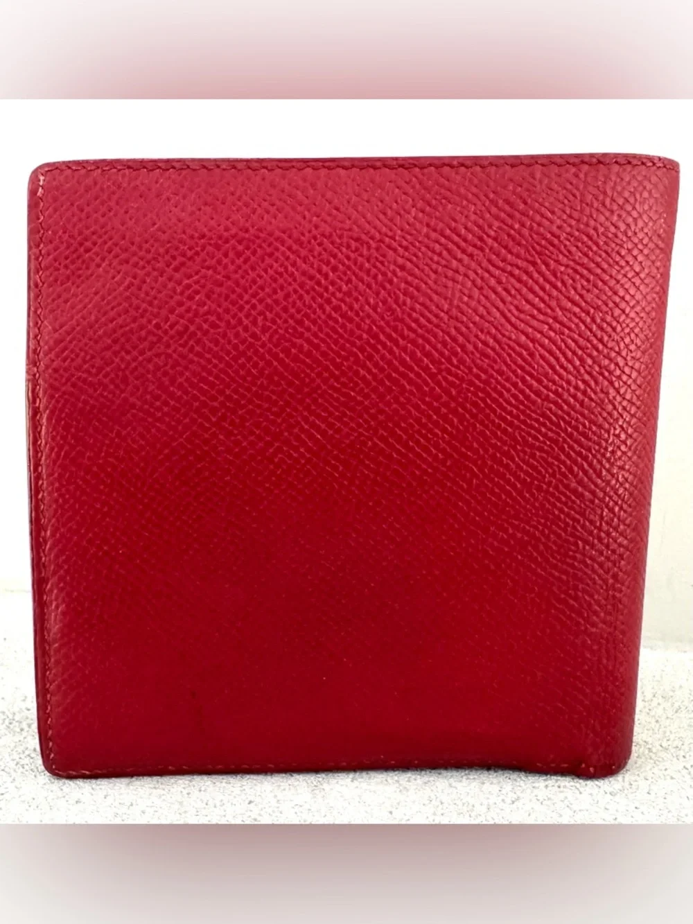 HERMES Red Epsom Bifold Wallet Coin Pocket Unisex